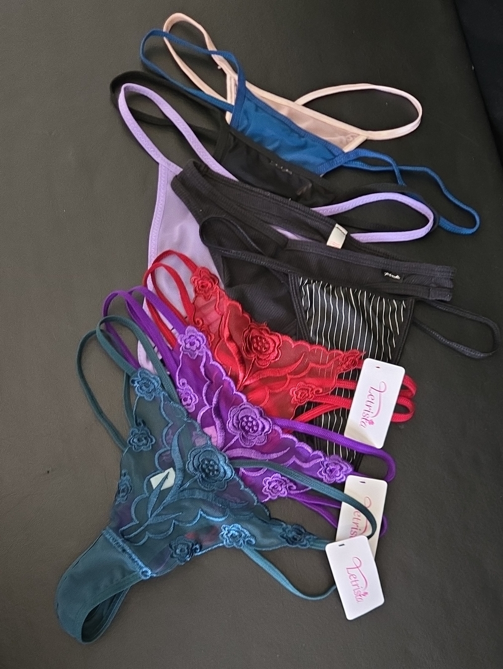 Assorted Thong & G String Lot - Teal, Purple, Red, Black, Lavender, Blue, Nude